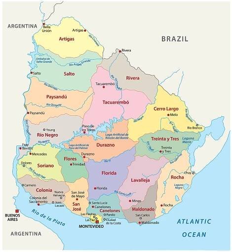 Departments of Uruguay Map