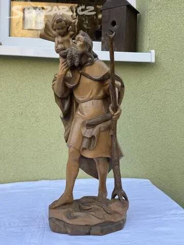Nádherná dřevěná socha svatý Kryštof 60cm