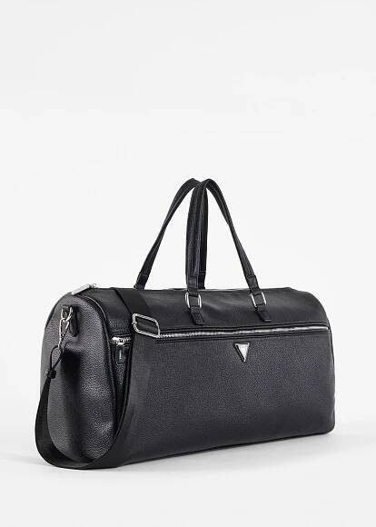 Black fauxleather duffel bag