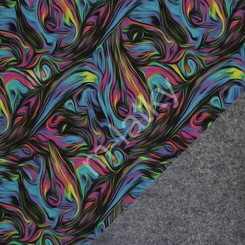 O Alpenfleece - počesaná teplákovina - duhová abstrakce 55% bavlna 40% polyester 5% elastan ;| m-latky.cz; látky pro každého