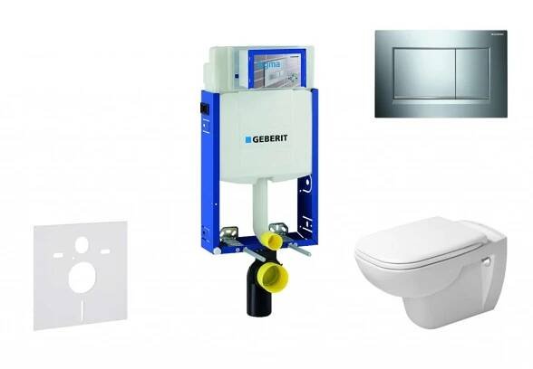 WC sada Geberit Kombifix Modul pro závěsné WC s tlačítkem Sigma30, lesklý chrom/chrom mat + Duravit D-Code - WC a sedátko, Rimless, SoftClose, 110.302.00.5 NH6