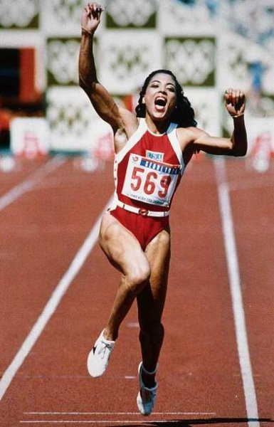 Florence Griffith-Joyner, United States Olympic Gold medalist winning 100 meter dash.