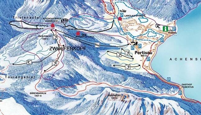 Lyžařská mapa sjezdovek areálu Zwölferkopf