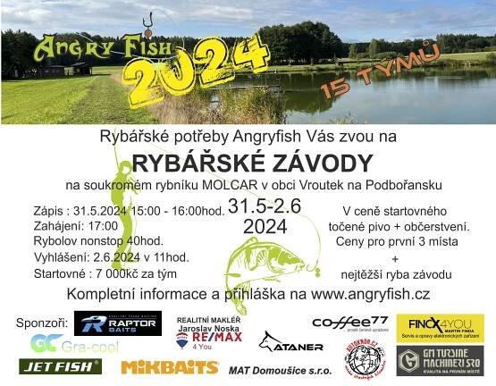 Rybářské závody 2024 startovné k zakoupení od 8.11.2023
