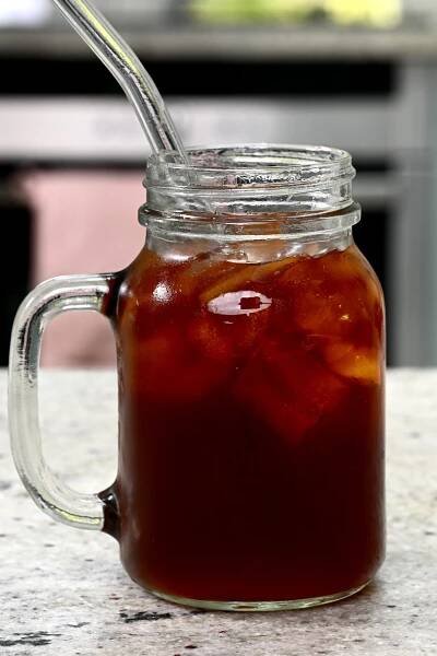 A glass with cold brew coffee and ice