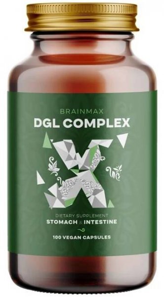 BrainMax DGL Complex (Deglycyrrhizinovaná lékořice), 100 rostlinných kapslí Speciálně upravený extrakt lékořice s aloe vera pro podporu trávicího traktu, doplněk stravy