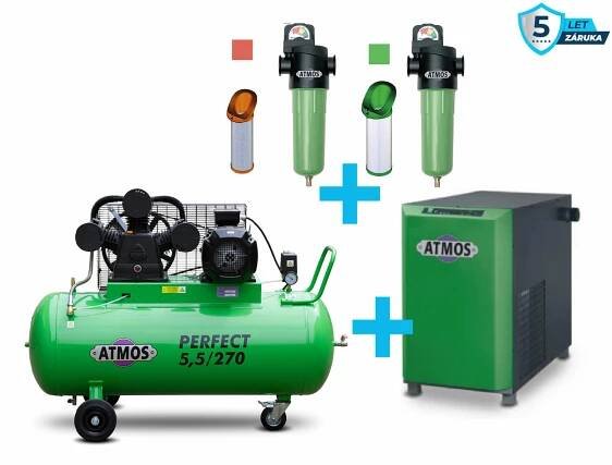 Atmos Sestava kompresor + sušička + filtrace - SAP5,5/270 příkon 5,5 kW, výkon 750 l/min, 10 bar, vzdušník 270 l, sušička, filtrace
