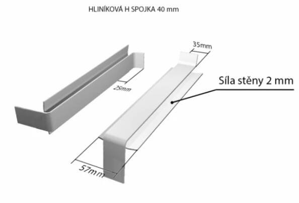 Parapet Hliníková H - spojka (k venkovním ohýbaným parapetům) NOS 40 mm pro šíři: 130 mm - Bílá RAL 9016