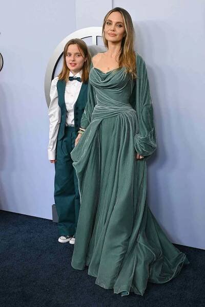 US actress Angelina Jolie and her daughter Vivienne Jolie-Pitt arrive for the 77th Tony Awards at Lincoln Center in New York on June 16, 2024. 