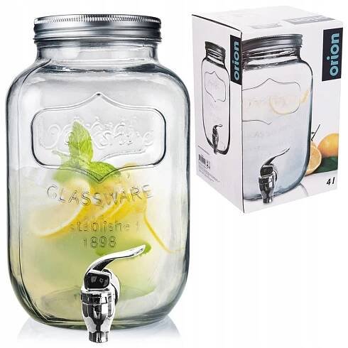 Sklenice s kohoutkem a kohoutkem, dávkovač nápojů, vody, limonády, nápoje, 4 l Výška 25 cm