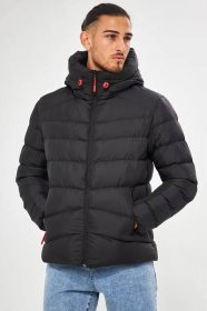 D1fference Pánský černý vodní a větruodolný zimní kabát s kapucí