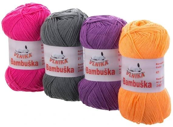 Pletací / háčkovací příze Vlnika BAMBUŠKA jednobarevná, klasická, bambusová, 50g/205m