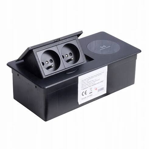 Zásuvka nábytková zapuštěná do desky 2x230V +WC15W Modulbox II černá