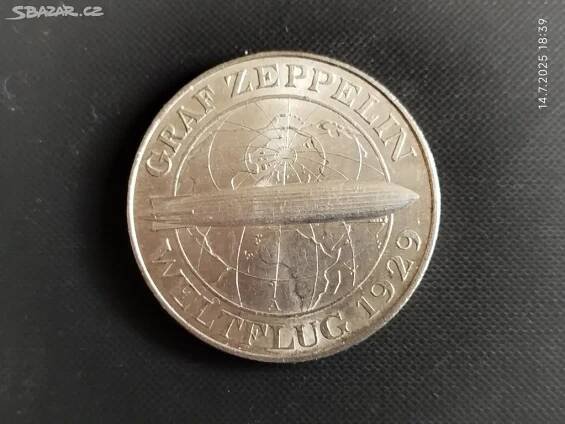 Mince Německo 5 Marek 1930A ZEPPELIN - České Budějovice - Bazar