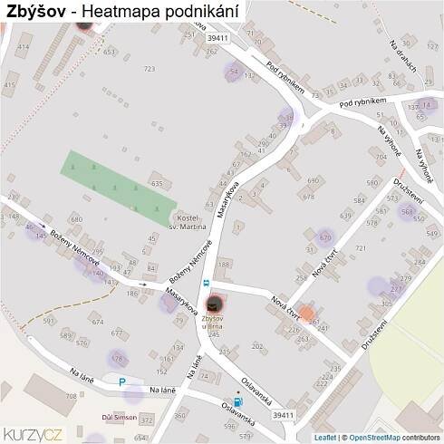 Mapa Zbýšov - Firmy v obci.