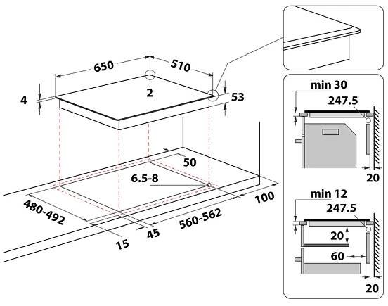 Whirlpool Varná deska SMO 654 OF/BT/IXL Černá Induction vitroceramic Technical drawing