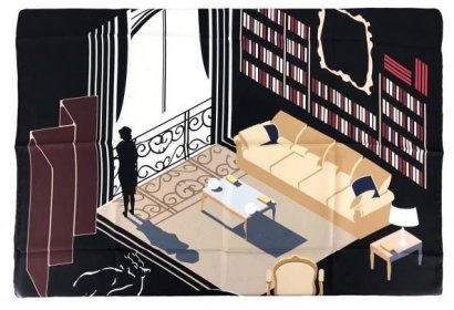 CHANEL Silk Black Printed Parisian Apartment Scarf NEW - ARMADIO