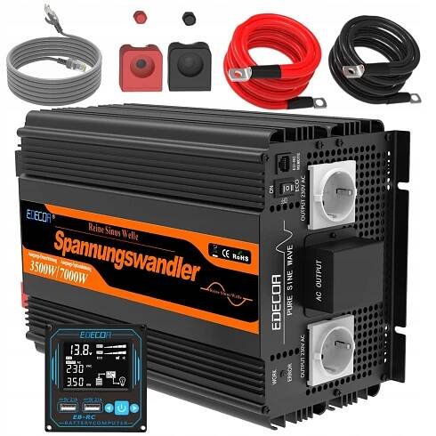 MĚNIČ NAPĚTÍ STŘÍDAČ INVERTOR 7000W ČISTÁ SINUSOVÁ VLNA 12V 230V USB
