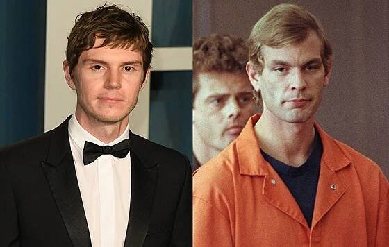 Herec Evan Peters (vlevo) a sériový vrah, kanibal a nekrofil Jeffrey Dahmer