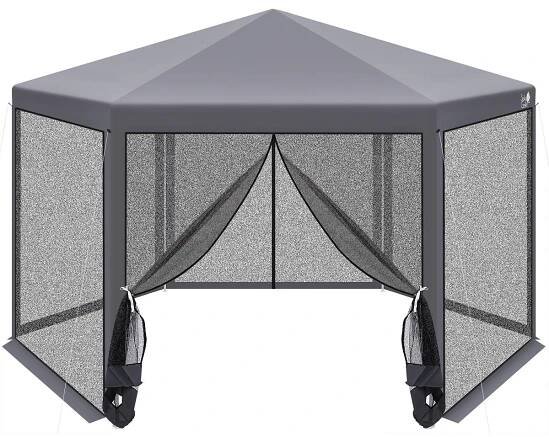 Šestihranný zahradní pavilon 2x2x2x2,5 m se sítí proti hmyzu, šedý