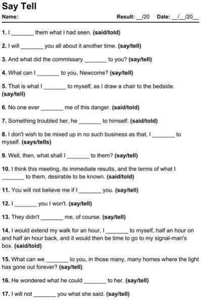 Say Tell Exercises - PDF Worksheet 16