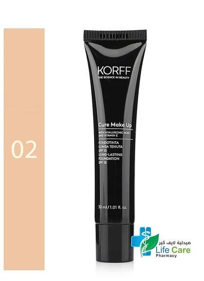 KORFF CURE MAKEUP LONG LASTING FOUNDATION SPF 15 02 30 ML - Life Care Pharmacy
