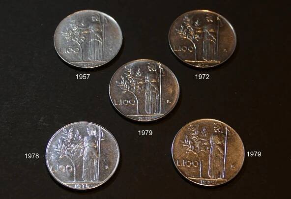 Italská Lira nominální hodnoty L100 (5 kusů) 1957-1979 | Aukro