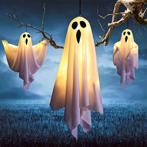 3pcs 20 Inch Halloween Hanging Ghosts, LED Flying IP44 Waterproof for Halloween Decorations Outdoor Indoor Front Tree Yard * In The Dark, Hol