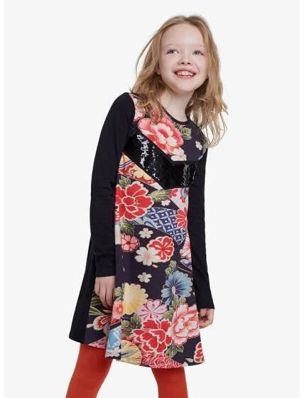 Desigual - Černé dívčí šaty s barevnými motivy Desigual Vest Minatitlán | ZOOT.cz