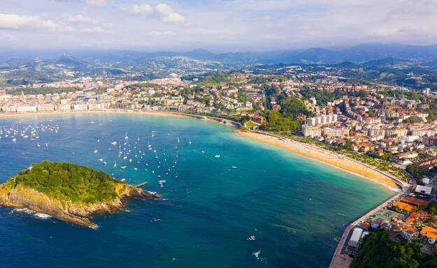 Aerial view of Playa de La Concha, San Sebastián