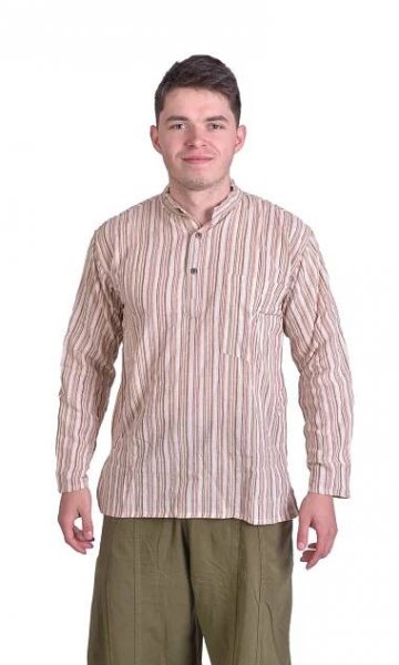 Pánská košile-kurta z lehké látky,s dlouhým rukávem a kapsičkou, béžová | SANU BABU