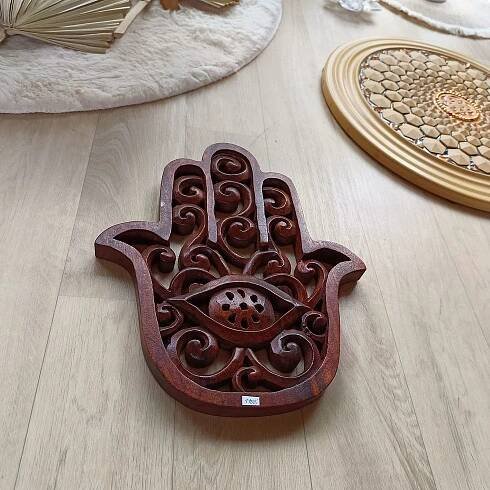 Ručně vyřezávané dřevo Hamsa 30 cm