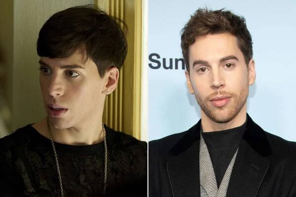 Jordan Gavaris as Felix on 'Orphan Black'; Gavaris at the 'Touch Me' premiere at the 2025 Sundance Film Festival in Park City, Utah