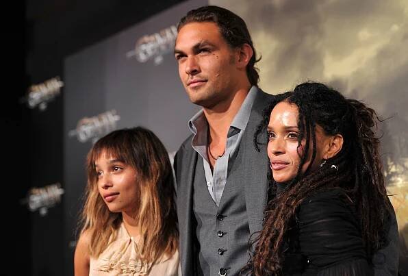Zoe Kravitz, Jason Momoa, and Lisa Bonet at a premiere.