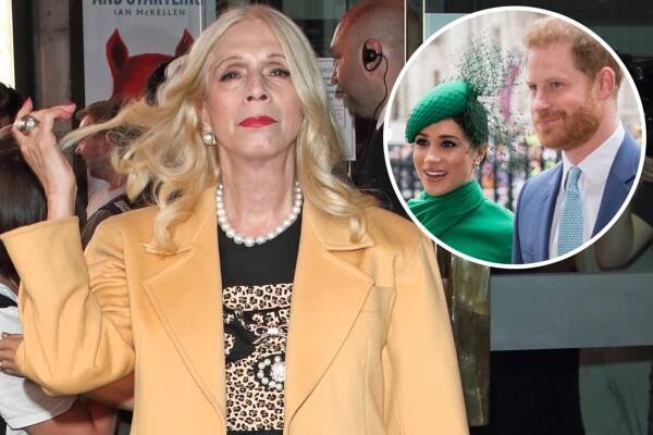 Lady Colin Campbell, with Meghan Markle and Prince Harry (inset)