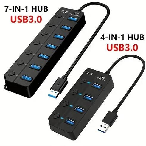 usb hub 3.0 vysokorychlostní multi usb splitter adaptér 7 portů vícenásobný rozšiřovací rozbočovač usb s přepínačem dlouhý kabel pro pc příslušenství