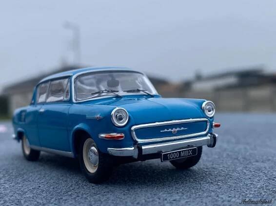 Model auta Škoda 1000 MBX, svetlomodrá, 1966. Mierka 1:43. - Automodelle - váš zberateľský obchod