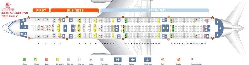 Seat Map Boeing 777-300ER Three class V1 Emirates