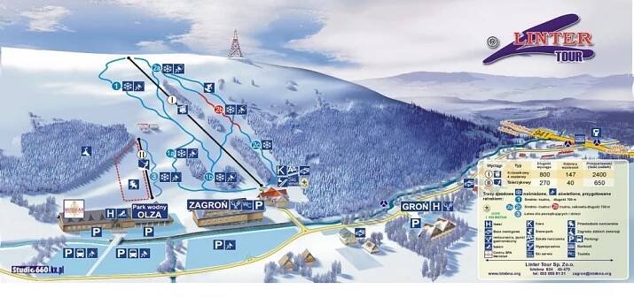 Istebna - Zagroň - mapa sjezdovek