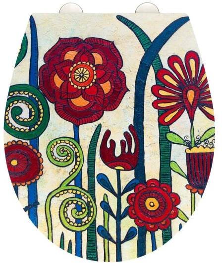 Záchodové prkénko s automatickým zavíráním 37 x 44,5 cm Rollin'Art Red Blossom – Wenko