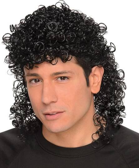 80. léta mullet pánská kudrnatá paruka černá