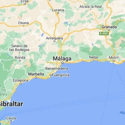 Map showing location of Málaga (36.720160, -4.420340)