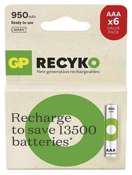Baterie nabíjecí GP ReCyko 950 AAA (HR03), 6 ks