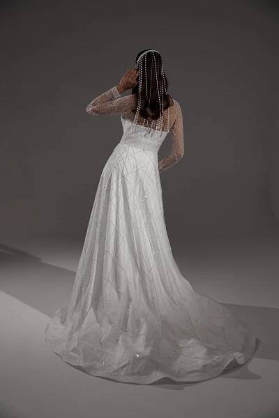 Gabrielle dress without rhinestones, 2022, couture, dress, bridal, off-white, embroidery, sleeves, train