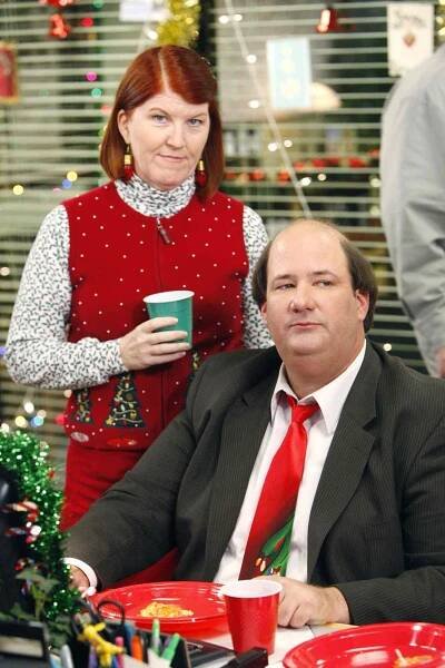 THE OFFICE -- "Secret Santa" Episode 610, Pictured: (l-r) Kate Flannery as Meredith Palmer, Brian Baumgartner as Kevin Malone
