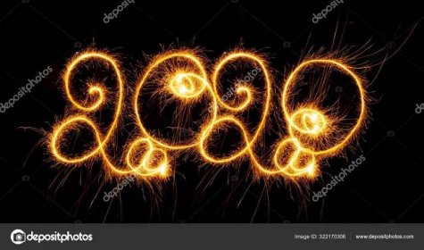 Stáhnout - Šťastný Nový rok 2019 s jiskry na černém pozadí — Stock obrázek