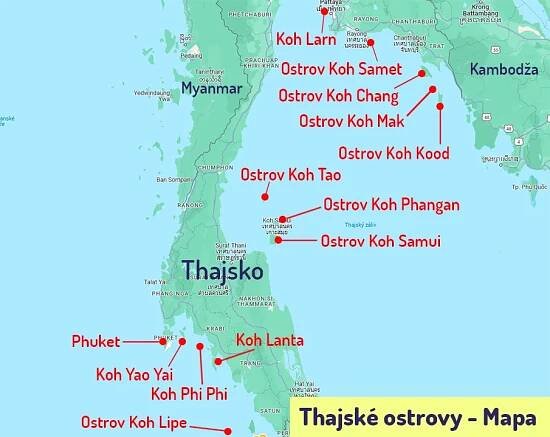 Mapa oblíbených thajských ostrovů