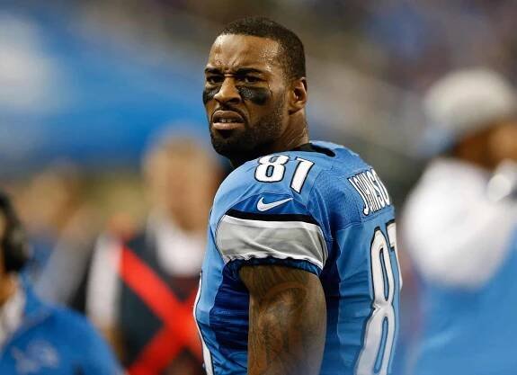 Calvin Johnson #81 of the Detroit Lions watches the action