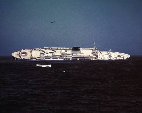 The sinking Andrea Doria ocean liner.