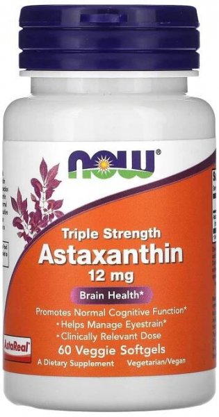 NOW Foods, Astaxanthin s trojitou silou, 12 mg, 60 rostlinných měkkých kapslí 